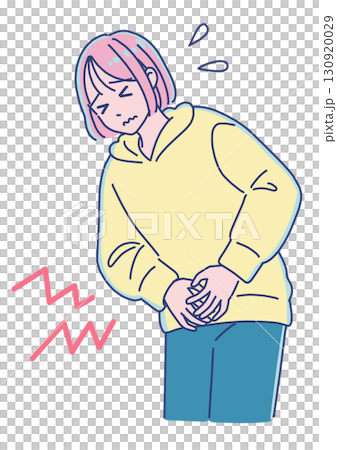 腹痛でお腹を抑えている女性 130920029