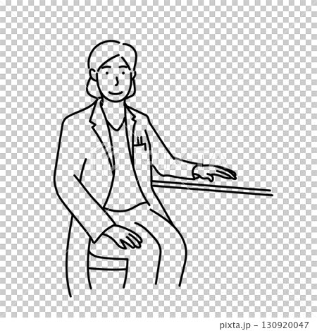 圖庫插圖: 坐在椅子上的一位女醫生的線條畫 130920047