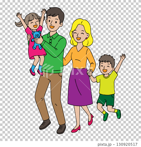 幸せな家族のイラスト – 笑顔の両親と子供たち 130920517