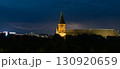 Dramatic lightning over the historic Kaliningrad Cathedral at night, panoramic view 130920659