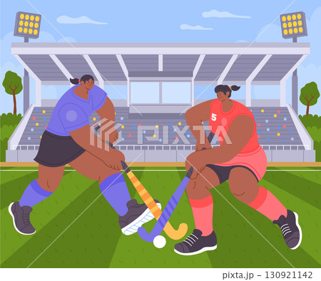 Field Hockey Players and Game on a Green Field Composition Field Hockey Players and Game on a Green Field Composition 130921142