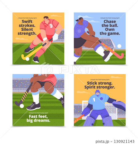 Dynamic Hand-Drawn Art of Field Hockey Sport Square Card Collection 130921143