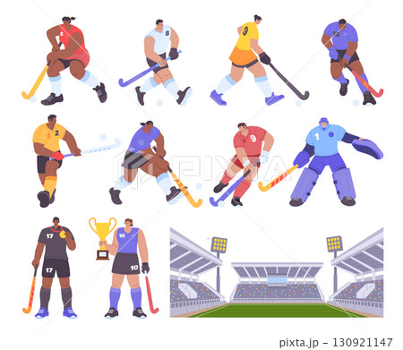 Hand Drawn Modern Cartoon of Field Hockey Element Collection 130921147