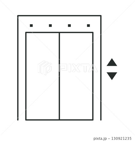 Elevator icon line lift way up and down lobby hall sign, Simple symbol. Passenger elevator, slide door. Elevator icon line lift way up and down lobby hall sign, Simple symbol. Passenger elevator, slide door. 130921235