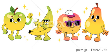 Groovy fruit mascots set isolated on white 130921256