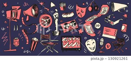 Cinema doodle icons set isolated on background 130921261