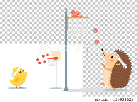 Animal Sports Day: Chicks and hedgehogs playing ball toss 130921622