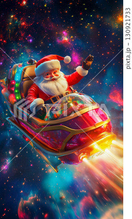 Futuristic Santa Claus Riding Spaceship Across the Universe 130921733
