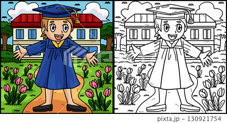 Student Wearing a Graduation Toga Cap Illustration 130921754