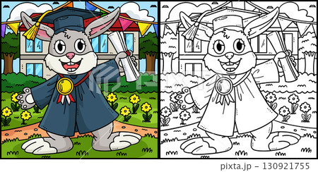 Graduation Rabbit with Diploma Cap Illustration  130921755