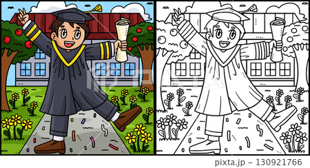 Graduate with a Diploma Coloring Page Illustration Graduate with a Diploma Coloring Page Illustration 130921766