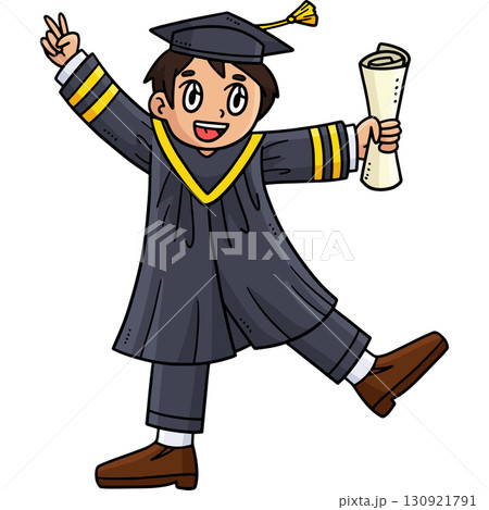 Happy Graduate Boy with Diploma Cartoon Clipart  130921791