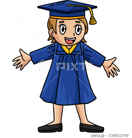 Happy Graduate Girl Cartoon Colored Clipart  130921793