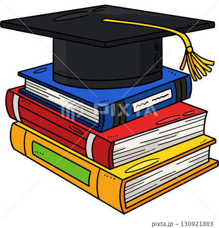Graduation Cap with Books Cartoon Colored Clipart  Graduation Cap with Books Cartoon Colored Clipart  130921803