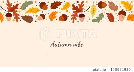Horizontal template with a border of acorns and oak leaves 130921939