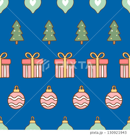 Cute pastel holiday pattern with trees and ornaments. Perfect for kidswear, gift wrap, and festive design projects. seamless tree ornament pattern. Vector illustration Cute pastel holiday pattern with trees and ornaments. Perfect for kidswear, gift wrap, and festive design projects. seamless tree ornament pattern. Vector illustration 130921943