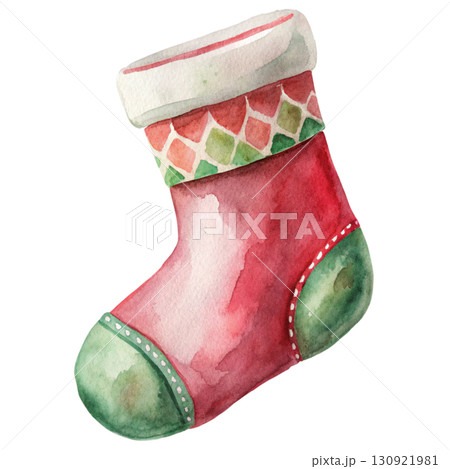 Christmas Stocking with Clipart Watercolor 130921981