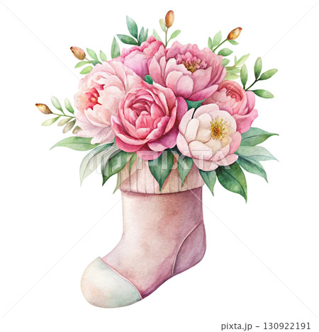 Christmas Stocking with Beautiful Flowers Clipart Watercolor Christmas Stocking with Beautiful Flowers Clipart Watercolor 130922191