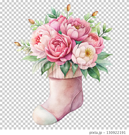 Christmas Stocking with Beautiful Flowers Clipart Watercolor Christmas Stocking with Beautiful Flowers Clipart Watercolor 130922191