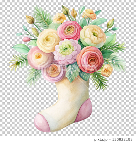 Christmas Stocking with Beautiful Flowers Clipart Watercolor Christmas Stocking with Beautiful Flowers Clipart Watercolor 130922195