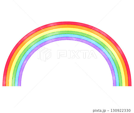 シンプルな水彩風の虹のイラスト素材　半円アーチ型　白バック　png透明 130922330