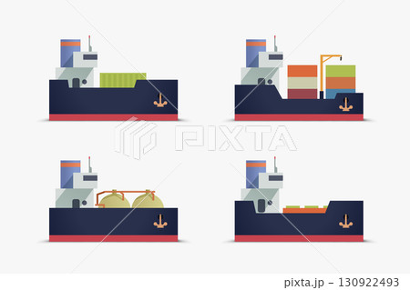 Flat vector set of cargo container ships 130922493