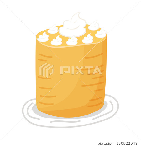 Cartoon layered cake with whipped cream topping 130922948