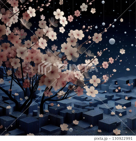 淡いピンクの夜桜デザイン 淡いピンクの夜桜デザイン 130922991