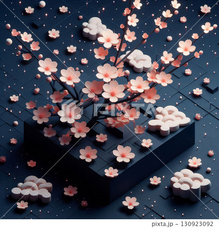 上品な桜シルエットの夜景 130923092