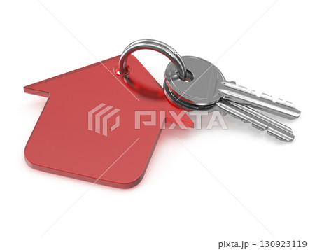 House keys on a red house-shaped keychain symbolizing home ownership House keys on a red house-shaped keychain symbolizing home ownership 130923119