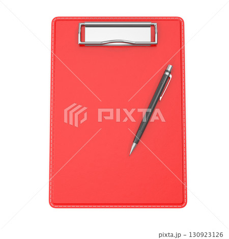 Red clipboard with a pen 130923126