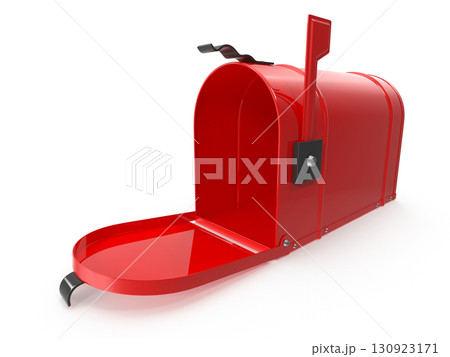Bright red mailbox with open door on white background 130923171