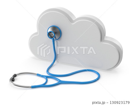 Cloud computing health check stethoscope examining cloud icon Cloud computing health check stethoscope examining cloud icon 130923179