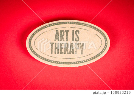 Art is therapy message on vintage label with red background for emotional healing concept 130923219