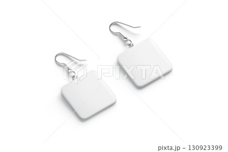 Blank white square earring pair mockup lying, side view Blank white square earring pair mockup lying, side view 130923399