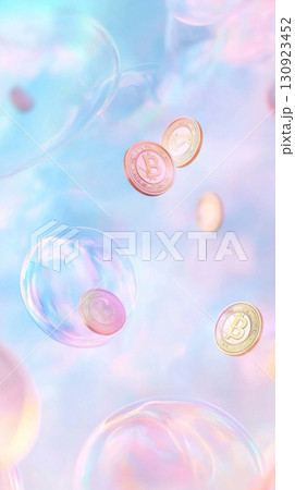 Falling bitcoins concept with golden coins on blue background Falling bitcoins concept with golden coins on blue background 130923452