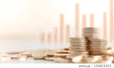 Stacked coins forming upward graph representing financial growth and investment concept Stacked coins forming upward graph representing financial growth and investment concept 130923453