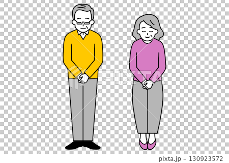 老年男女鞠躬（全身） 130923572