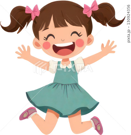 Happy cartoon girl jumping with joy 130924356