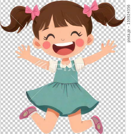 Happy cartoon girl jumping with joy Happy cartoon girl jumping with joy 130924356