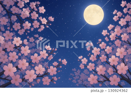 満開の夜桜　アニメ調 130924362