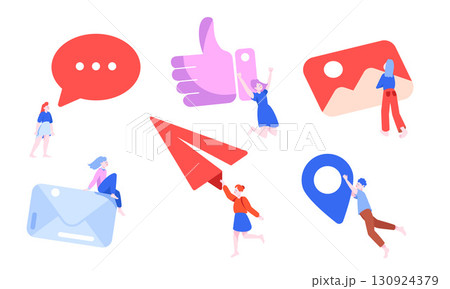 Icons representing Digital Communication, Interaction, Engagement in a modern context 130924379