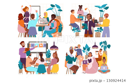 A Diverse Team Engaging in Collaborative Efforts Within Innovative Creative Workspaces A Diverse Team Engaging in Collaborative Efforts Within Innovative Creative Workspaces 130924414