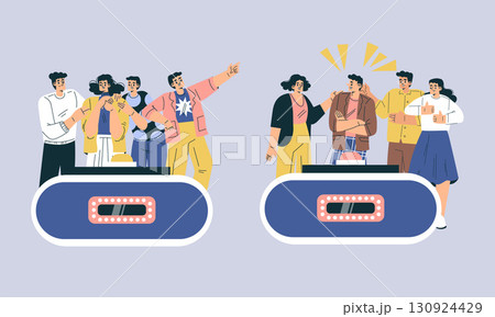 Experience the thrilling action of dynamic contestants in an exciting game show setting 130924429