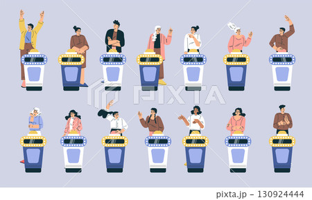 Excited Contestants at an Engaging and Fun Quiz Show Filled with Energy and Laughter 130924444