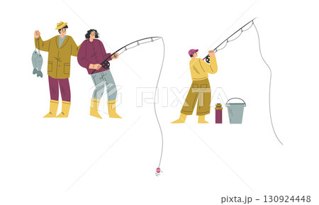 Spending a Wonderful Day of Fishing with Great Friends While Dressed in Colorful Outfits Spending a Wonderful Day of Fishing with Great Friends While Dressed in Colorful Outfits 130924448