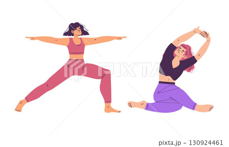 Women Demonstrating Various Dynamic Yoga Poses with Grace and Strength in Nature Women Demonstrating Various Dynamic Yoga Poses with Grace and Strength in Nature 130924461