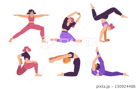 Dynamic Yoga Poses Illustration Designed Specifically for Enhanced Wellness and Overall Fitness Dynamic Yoga Poses Illustration Designed Specifically for Enhanced Wellness and Overall Fitness 130924486