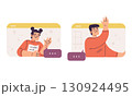 An engaging and colorful illustration depicting interactive virtual communication scenarios 130924495