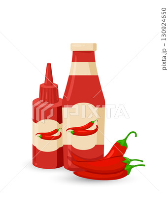 Hot sauce bottle in flat design vector. Chili sauce. stock illustration 130924650